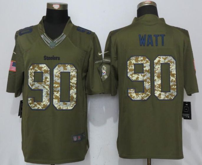 Men Pittsburgh Steelers #90 Watt Green Nike Salute To Service Limited NFL Jerseys